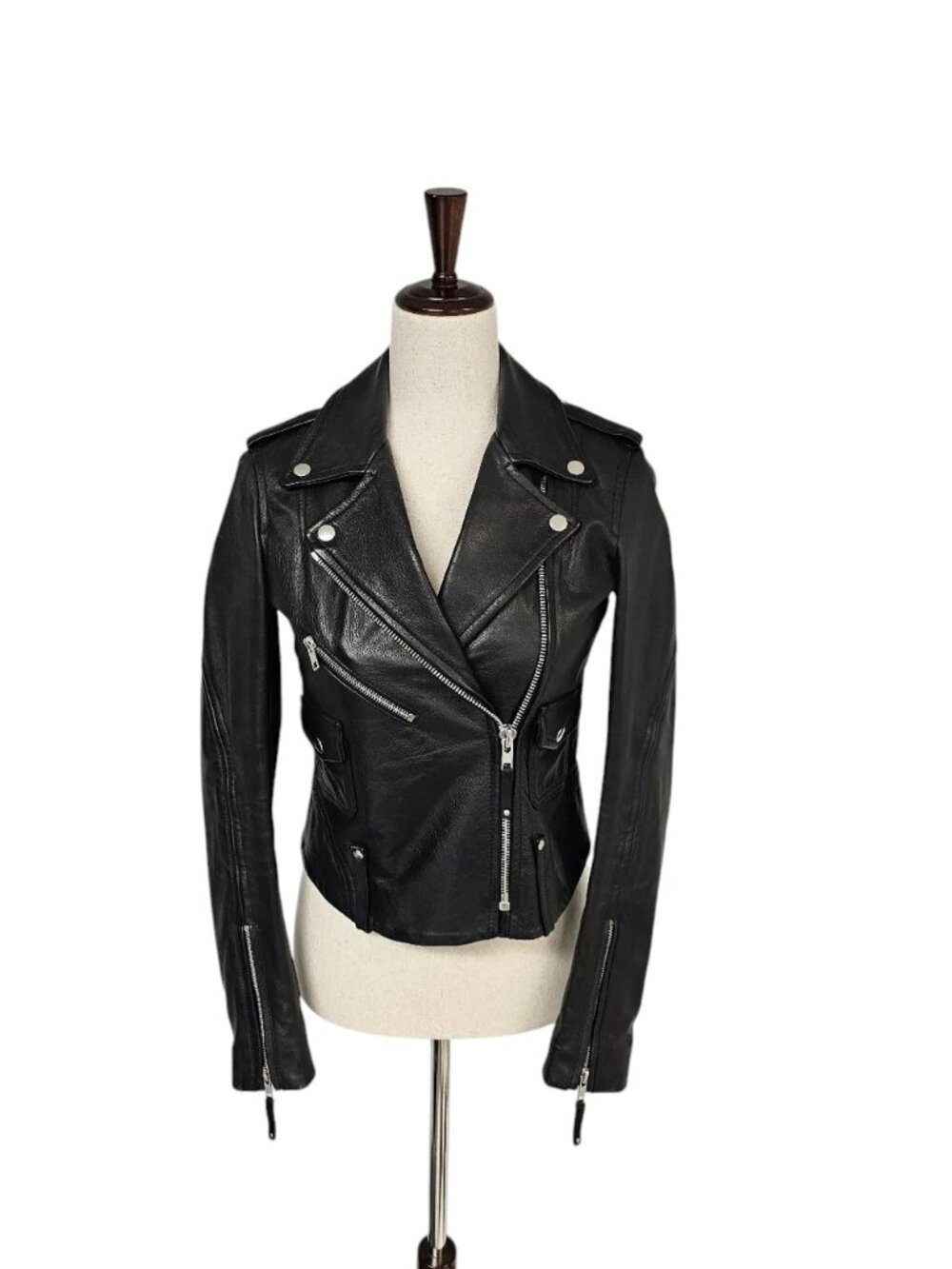 Theory Adashi 100% Cow Black Leather Y2K Biker Moto Jacket Petite Preowned - Picture 2 of 12